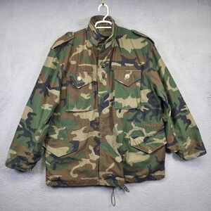 Alpha‎ Industries Jacket Mens XL Green Woodland Camo Military Field Utility Coat
